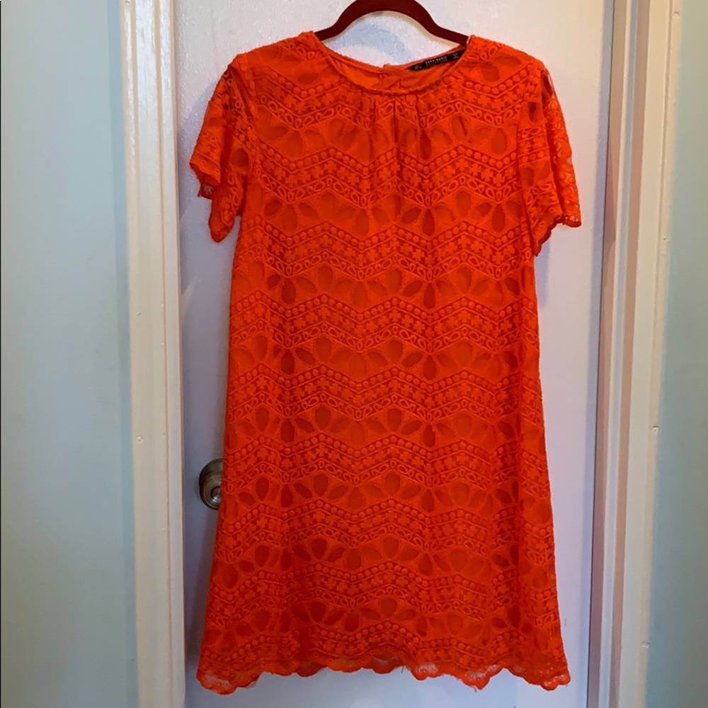 Orange Zara lace shift dress